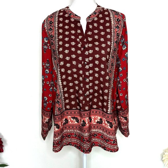 Tanzara Women's Peasant Boho Floral Pullover Blouse Tunic Size L - Picture 1 of 5